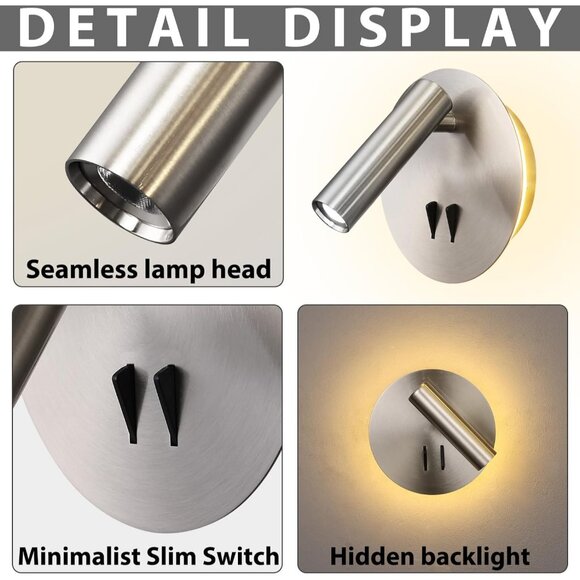 Wall Mount Reading Light Beside Night Wall Lamp Hardwired Sconce Switch - Picture 5 of 8